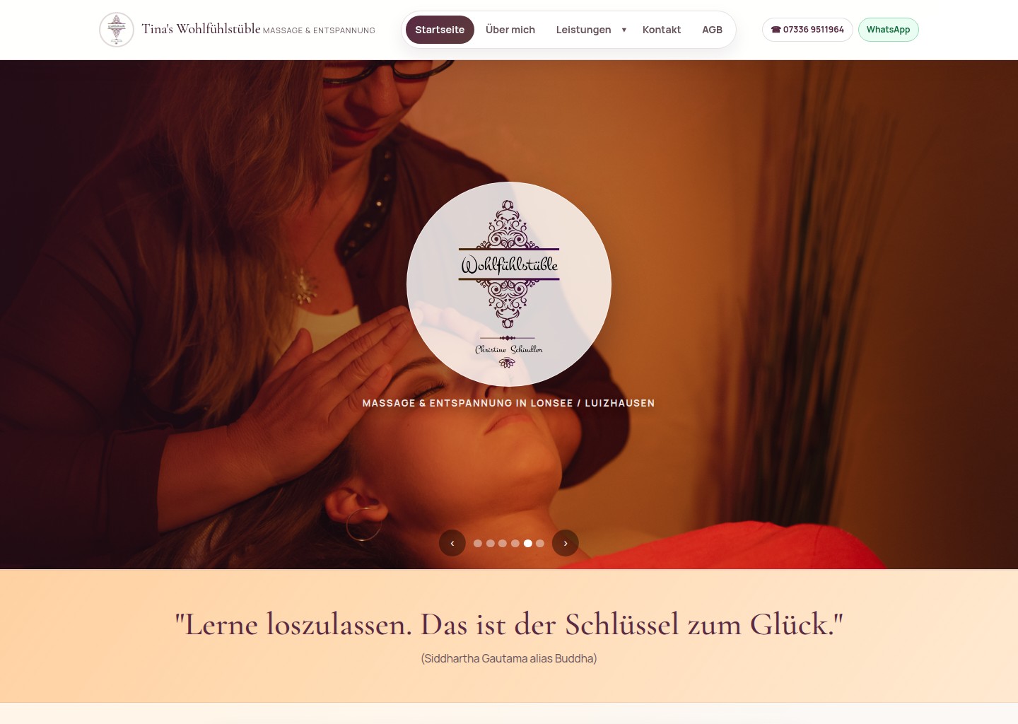 Screenshot der Website Tina's Wohlfühlstüble